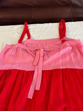 Petal & Pup Pink and Red Tiered Maxi Dress sz M